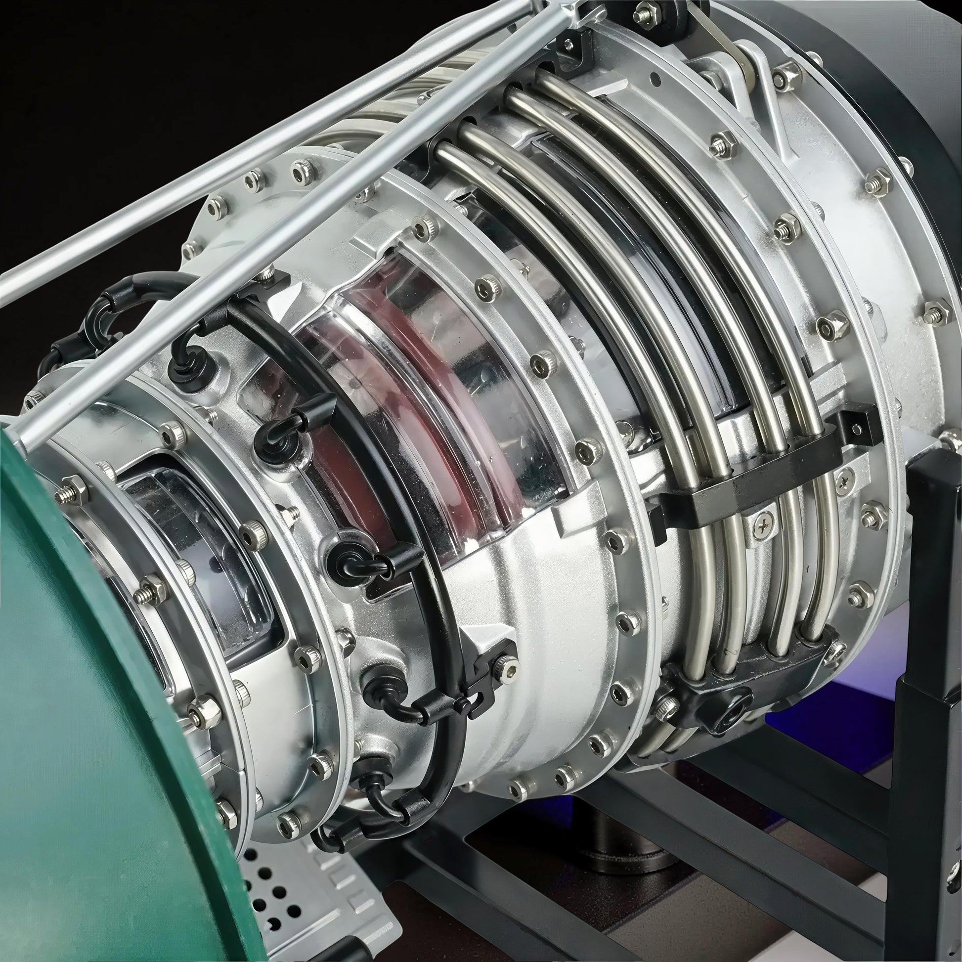 The Curious Mind Large Turbofan Engine DIY Kit model, featuring intricate metal components, clear casing, and realistic detailing for aviation enthusiasts.