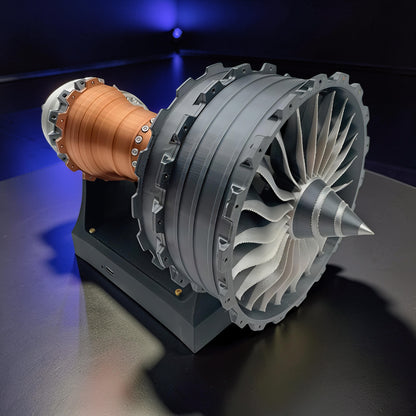 The Curious Mind TR900 Turbofan Engine model, 24cm PLA display piece with mechanical movement and intricate fan blades.
