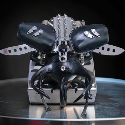 The Curious Mind Mechanical V8 Beetle Display Model, a black and silver alloy metal and resin collector's engine display with crystal accents.