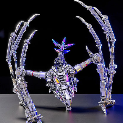 The Curious Mind Western Dragon Cyberpunk 3D Metal Model Kit, intricate metallic dragon with gears and sharp claws, futuristic design.