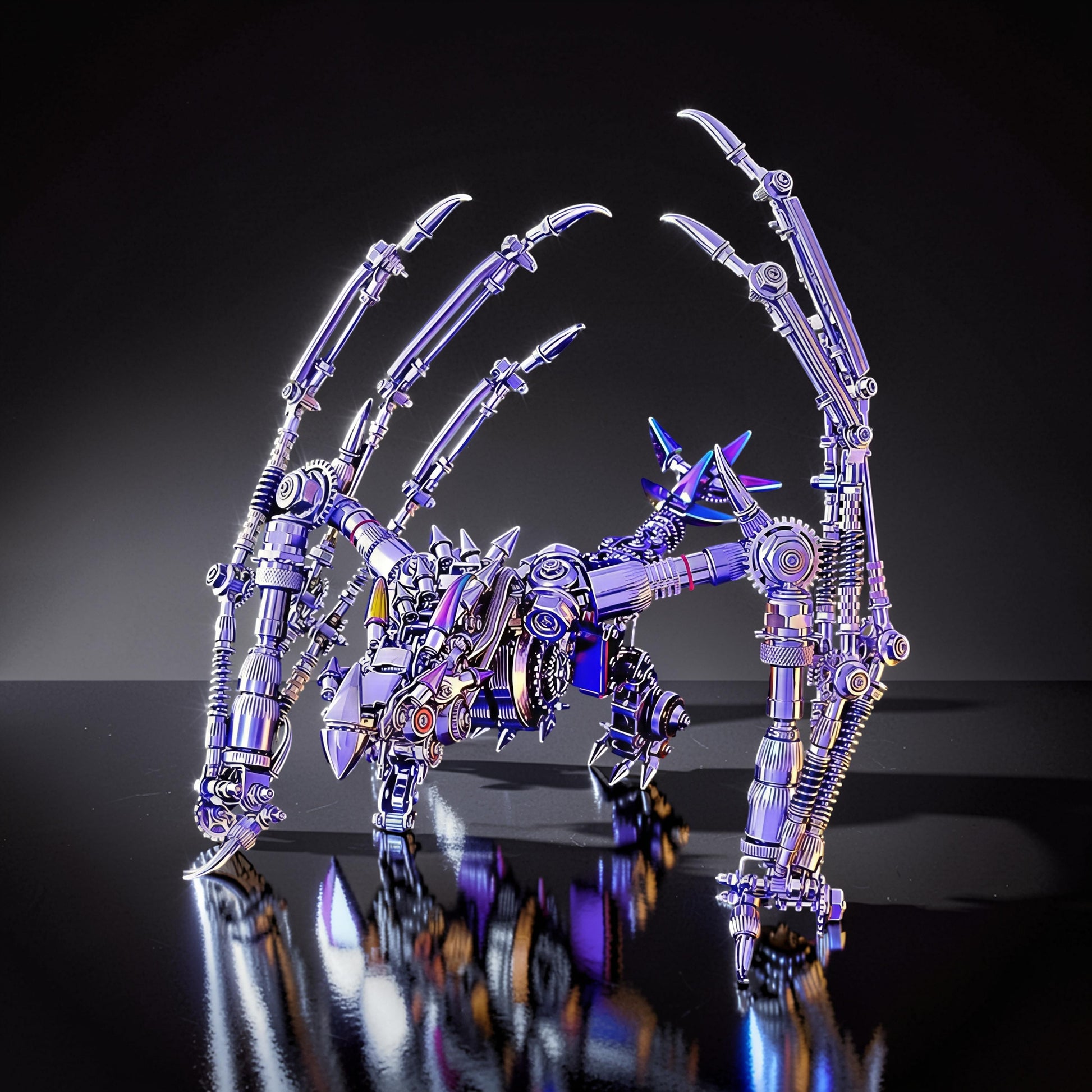 The Curious Mind Western Dragon Cyberpunk 3D Metal Model Kit with intricate gears and metallic purple finish.