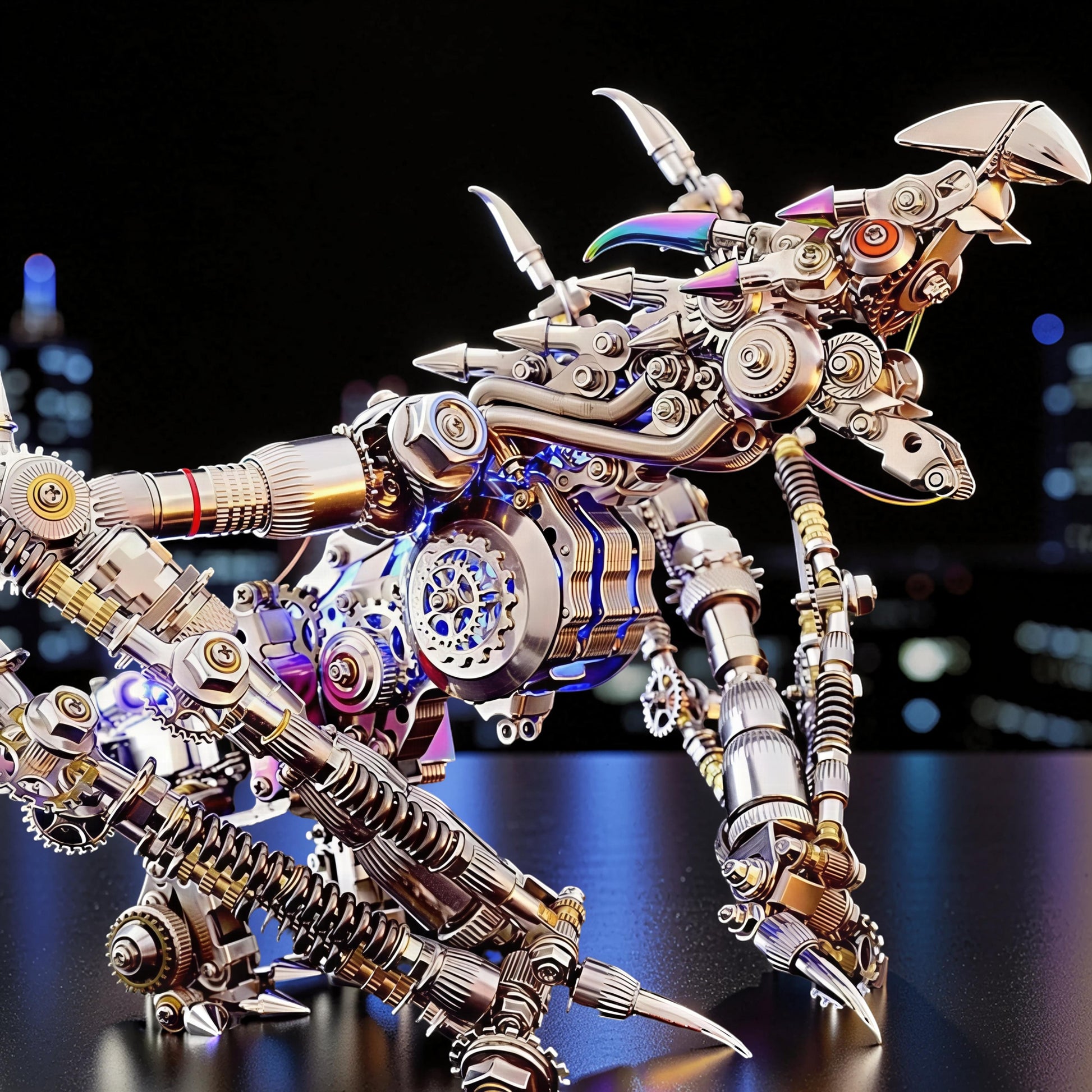 The Curious Mind Western Dragon Cyberpunk 3D Metal Model Kit with intricate gears and metallic finish.