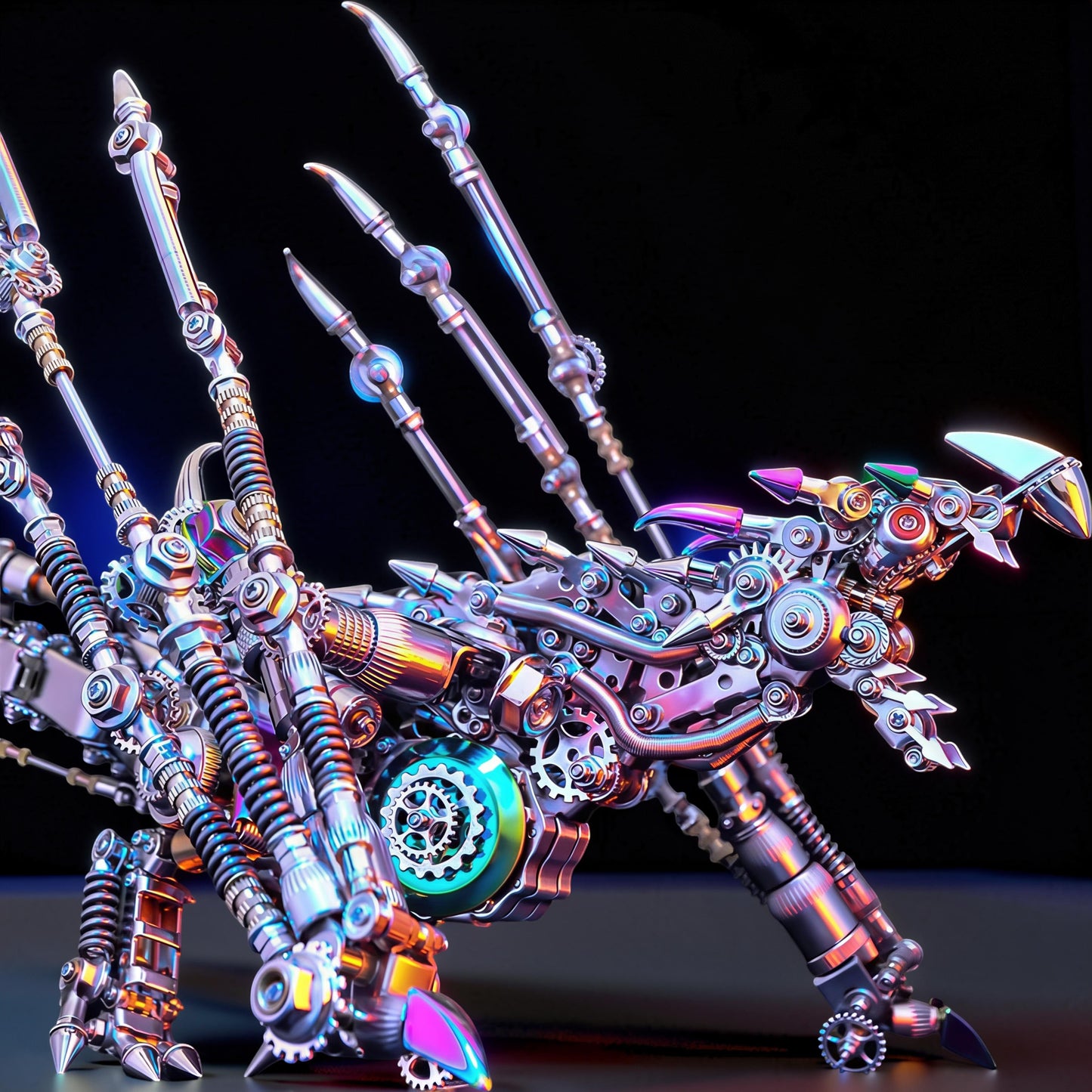 The Curious Mind Western Dragon Cyberpunk 3D Metal Model Kit, intricate metallic dragon with gears and futuristic design.