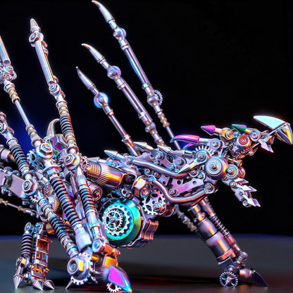 The Curious Mind Western Dragon Cyberpunk 3D Metal Model Kit, intricate metallic dragon with gears and futuristic design.